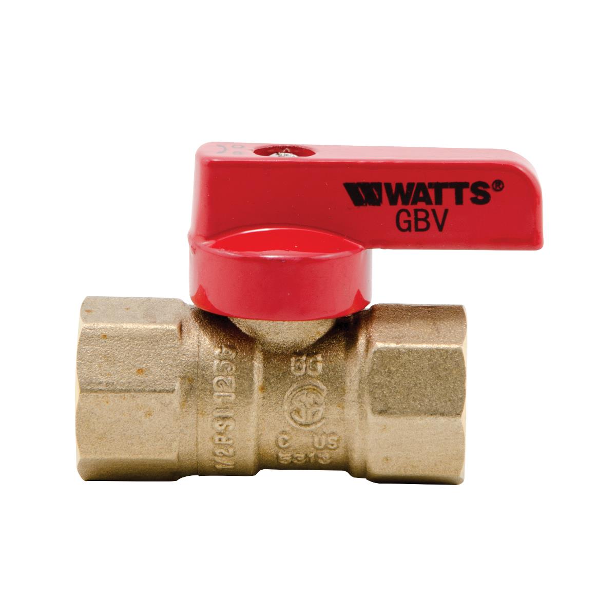 WATTS, 1/2&quot; GAS BALL VALVE, W/RED &quot;L&quot; HANDLE,
